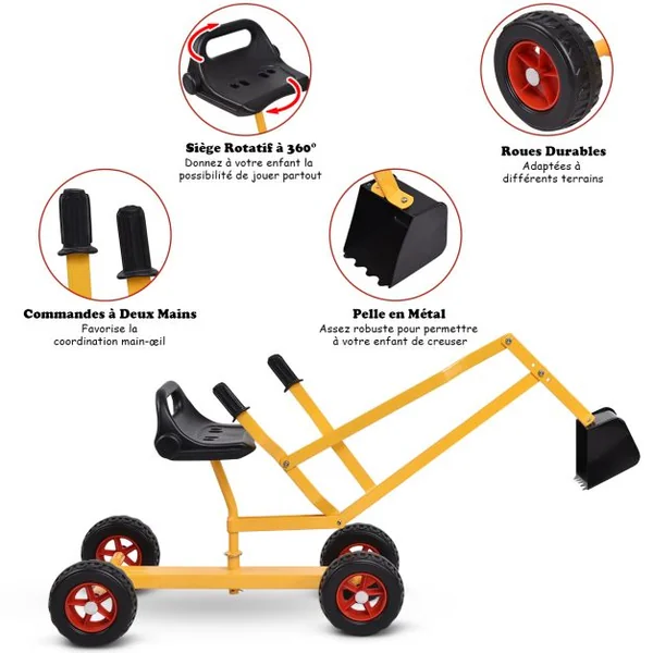 Pelleteuse pour Enfant Flexible Pivotant sur 360° Pelleteuse Excavatrice pour Bac à Sable 3 Ans+ en Métal Robuste