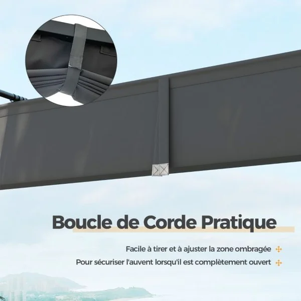 Pergola d'Extérieur 310 x 310 CM avec Auvent Rétractable Colonnes Métalliques Robustes Pavillon Moderne Pare-Soleil Tonnelle