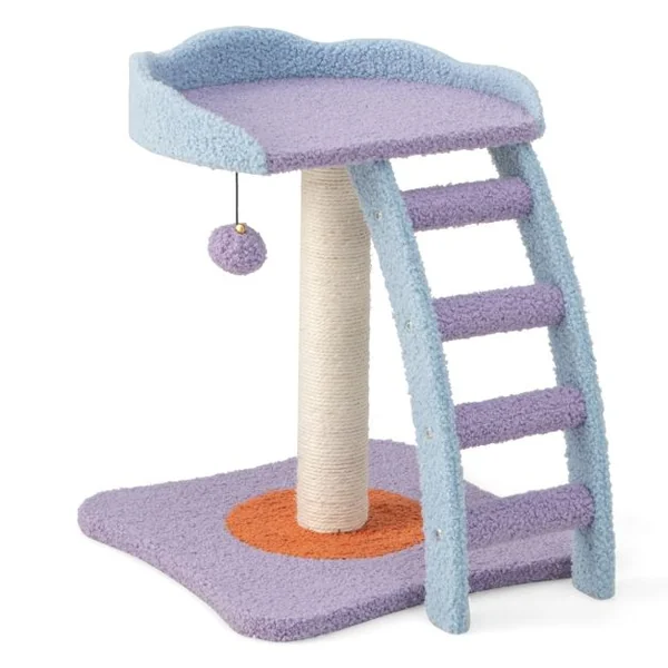 Petit Arbre à Chat 48,5 CM avec Grande Plateforme Centre d'Activités pour Chaton avec Boule en Peluche et Cloche Violet