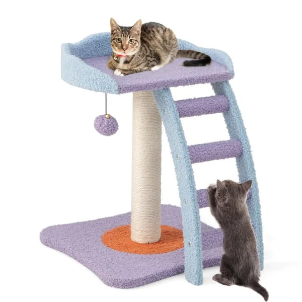 Petit Arbre à Chat 48,5 CM avec Grande Plateforme Centre d'Activités pour Chaton avec Boule en Peluche et Cloche Violet