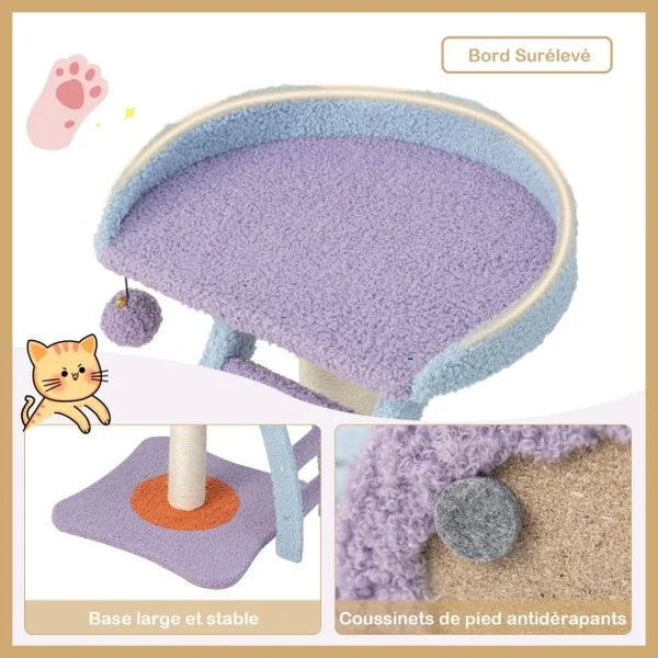 Petit Arbre à Chat 48,5 CM avec Grande Plateforme Centre d'Activités pour Chaton avec Boule en Peluche et Cloche Violet
