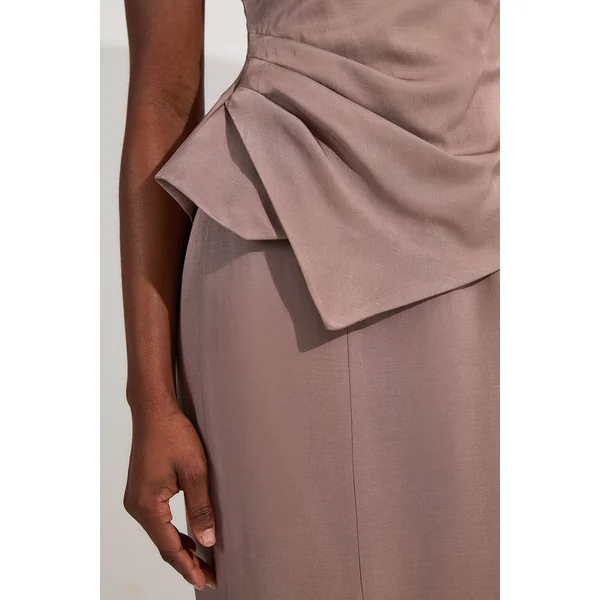 Petite Premium Robe Maxi Crayon Asymétrique en Viscose et Lin Sur Mesure
