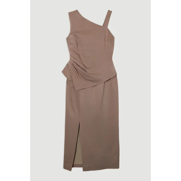 Petite Premium Robe Maxi Crayon Asymétrique en Viscose et Lin Sur Mesure