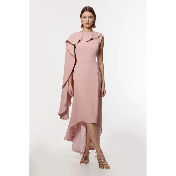 Petite robe maxi à jupe complète, coupe soft tailleur, avec détail de cape en blocs de couleurs