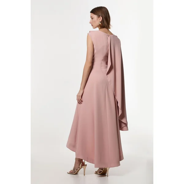Petite robe maxi à jupe complète, coupe soft tailleur, avec détail de cape en blocs de couleurs
