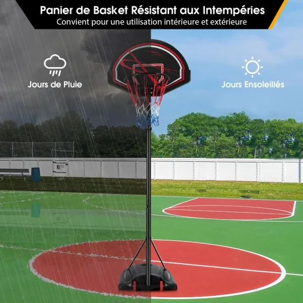 Pianer de Basket Extérieur pour Enfants avec Hauteur Réglable Support de Panier de Basket sur Pied Base Stable & 2 Roues pour Enfants de 6 Ans+