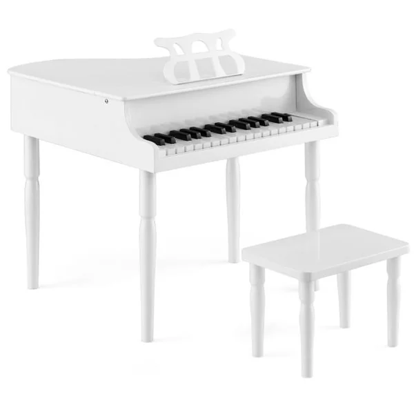 Piano Numérique 30 Touches pour Enfants avec Tabouret & Pupitre Clavier Electronique en Bois de Bouleau pour Enfants de 3-8 Ans Blanc