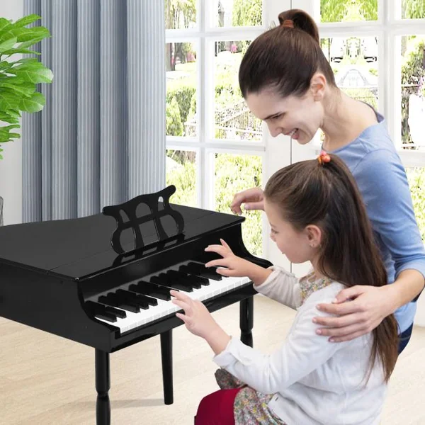 Piano Numérique 30 Touches pour Enfants avec Tabouret & Pupitre Clavier Electronique en Bois de Bouleau pour Enfants de 3-8 Ans Noir