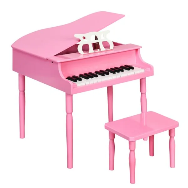 Piano Numérique 30 Touches pour Enfants avec Tabouret & Pupitre Clavier Electronique en Bois de Bouleau pour Enfants de 3-8 Ans Rose