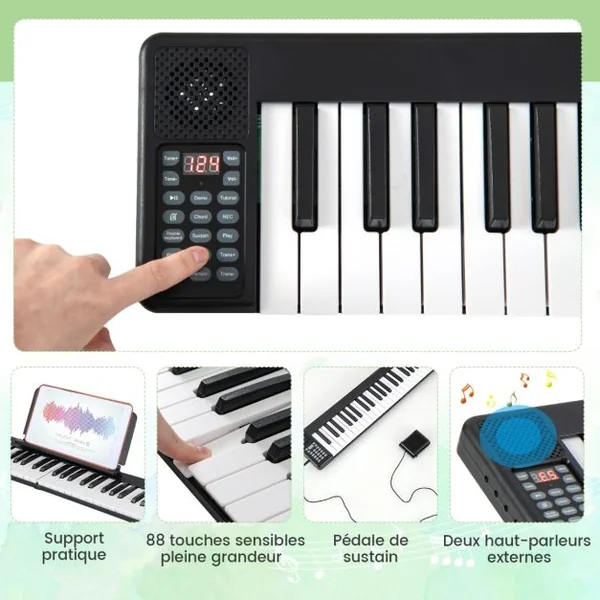 Piano Numérique Pliable à 88 Touches avec Fonction Bluetooth MIDI Clavier Électronique Portable avec Pédale de Sustain Sac de Transport
