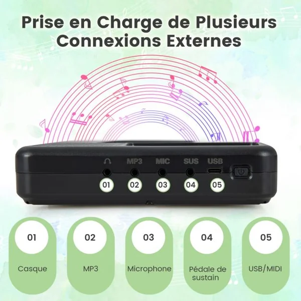 Piano Numérique Pliable à 88 Touches avec Fonction Bluetooth MIDI Clavier Électronique Portable avec Pédale de Sustain Sac de Transport