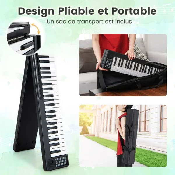 Piano Numérique Pliable à 88 Touches avec Fonction Bluetooth MIDI Clavier Électronique Portable avec Pédale de Sustain Sac de Transport