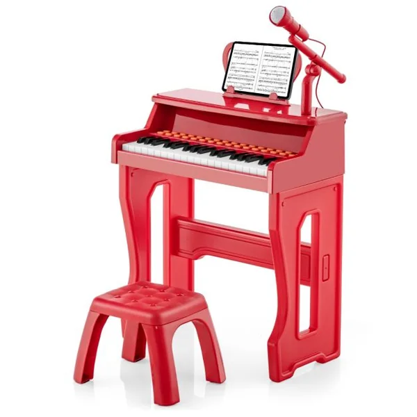 Piano pour Enfants à 37 Touches Instrument Musical Électronique avec Microphone Réglable Support de Partitions Détachable et Tabouret Noir/Rouge