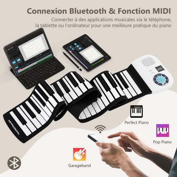 Piano à 88 Touches avec 128 Rythmes et 128 Sons Clavier Électronique avec Fonction MIDI Pédale de Sustain pour Enfants de 3 Ans+ Blanc