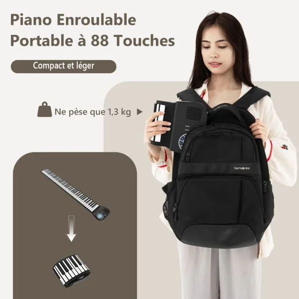 Piano à 88 Touches avec 128 Rythmes et 128 Sons Clavier Électronique avec Fonction MIDI Pédale de Sustain pour Enfants de 3 Ans+ Noir