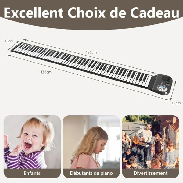Piano à 88 Touches avec 128 Rythmes et 128 Sons Clavier Électronique avec Fonction MIDI Pédale de Sustain pour Enfants de 3 Ans+ Noir
