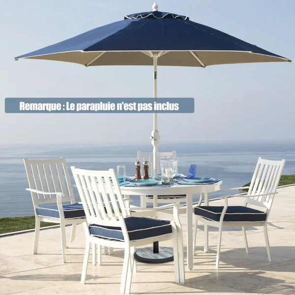 Pied de Parasol Beton φ48CM 15 KG Pied de Parasol Lourd avec 3 Adaptateurs Surface Virée Tube en Fer pour Poteaux de Parasol 35/38/48 mm