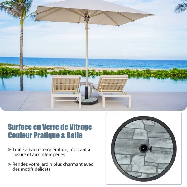 Pied de Parasol Beton φ48CM 15 KG Pied de Parasol Lourd avec 3 Adaptateurs Surface Virée Tube en Fer pour Poteaux de Parasol 35/38/48 mm