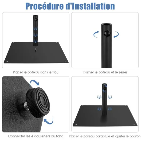 Pied de Parasol Lourd 50x50cm 16kg Socle Parasol Extérieurφ40/50mm avec 4 Repose-pieds Support Parasol en Métal