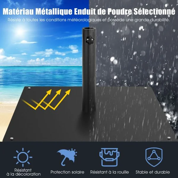 Pied de Parasol Lourd 50x50cm 16kg Socle Parasol Extérieurφ40/50mm avec 4 Repose-pieds Support Parasol en Métal