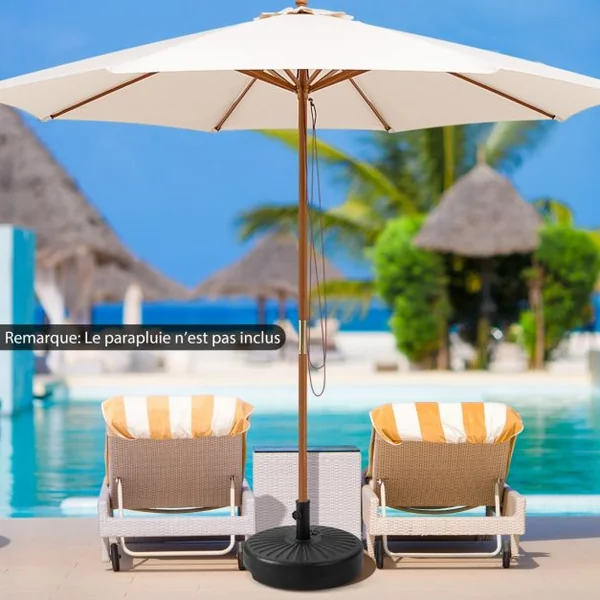 Pied de Parasol Lourd pour Parasolφ38/48 mm Socle Parasol Extérieur en HDPE Rempli de 28Kg Sable/18L Eau Dia.50 x H30 cm