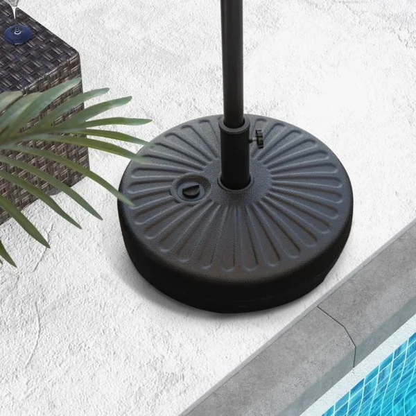 Pied de Parasol Lourd pour Parasolφ38/48 mm Socle Parasol Extérieur en HDPE Rempli de 28Kg Sable/18L Eau Dia.50 x H30 cm