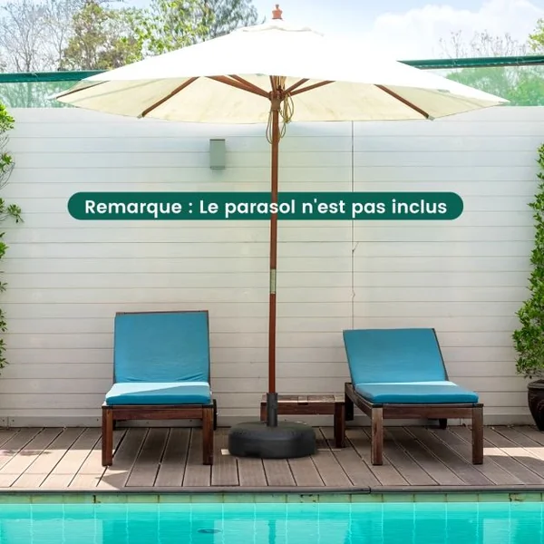 Pied de Parasol pour Parasolφ38 mm/48 mm Socle Parasol Extérieur en HDPE Rempli de 30 kg Sable/ 15,5L Eau Dia.45 x H30 cm