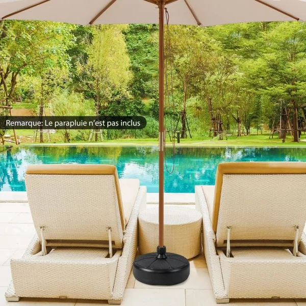 Pied de Parasol Socle Parasol Extérieur en HDPE pour Parasol φ38mm Rempli de 15Kg Sable / 9,5L Eau Dia.37 x H19 cm
