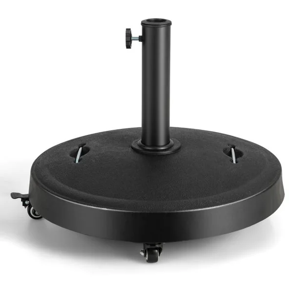 Pied de Parasol sur Roulettes φ52CM Socle Parasol Extérieur en Résine avec 2 Poignées Rétractables 4 Roue Verrouillables pour Poteaux de Parasol 38/48 mm