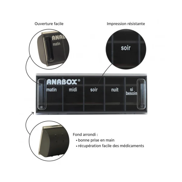 Pilulier journalier Anabox 5 prises par jour Anthracite