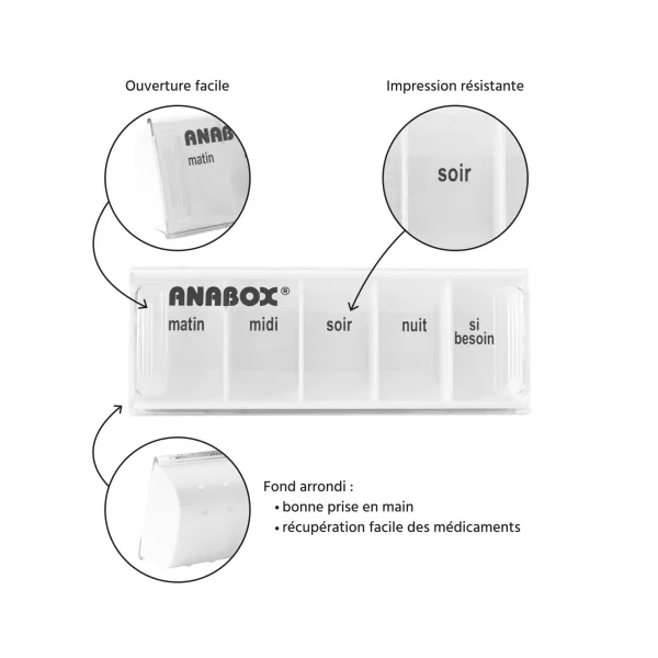 Pilulier journalier Anabox 5 prises par jour Blanc