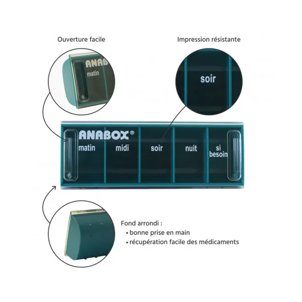 Pilulier journalier Anabox 5 prises par jour Bleu Canard