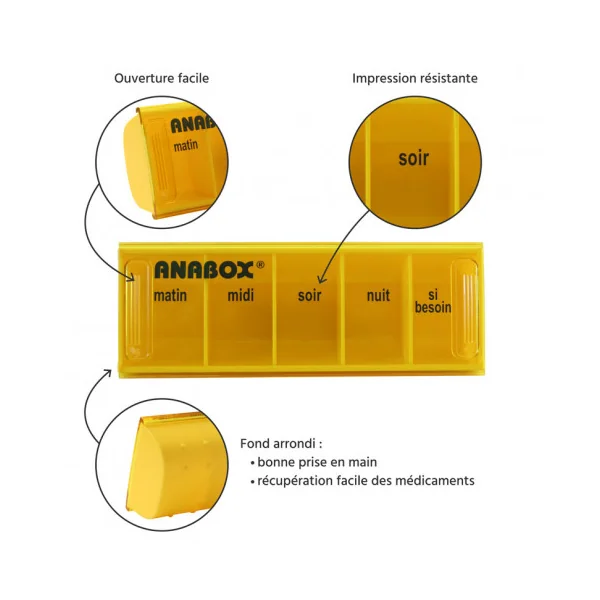 Pilulier journalier Anabox 5 prises par jour Jaune