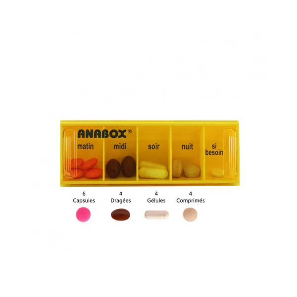 Pilulier journalier Anabox 5 prises par jour Jaune