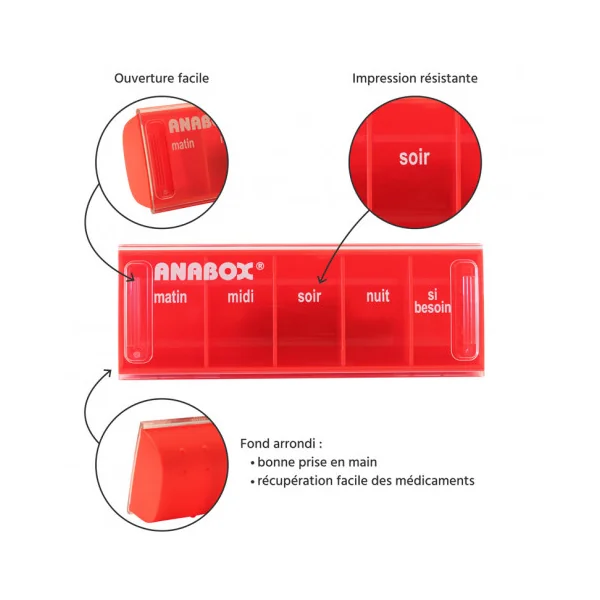 Pilulier journalier Anabox 5 prises par jour Orange fluo