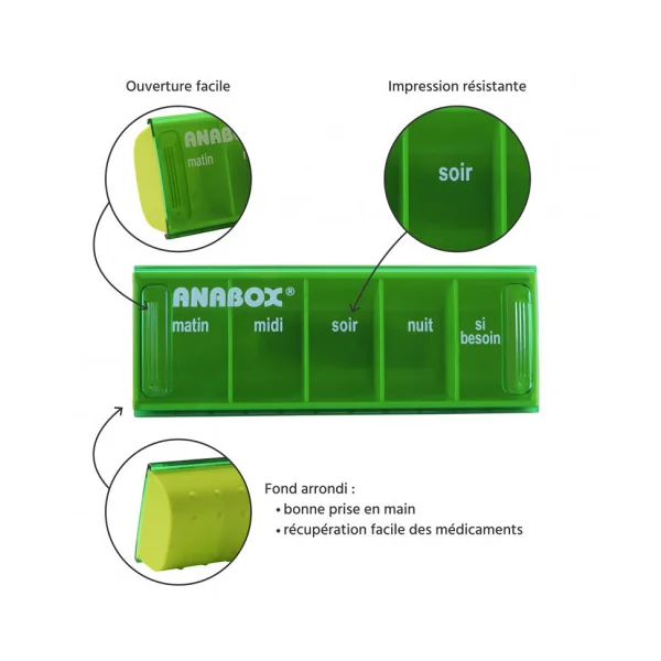 Pilulier journalier Anabox 5 prises par jour Vert Anis