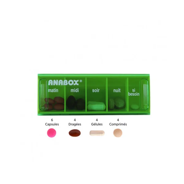 Pilulier journalier Anabox 5 prises par jour Vert Anis