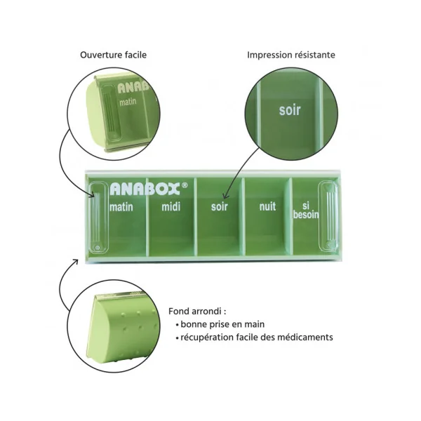 Pilulier journalier Anabox 5 prises par jour Vert Tilleul