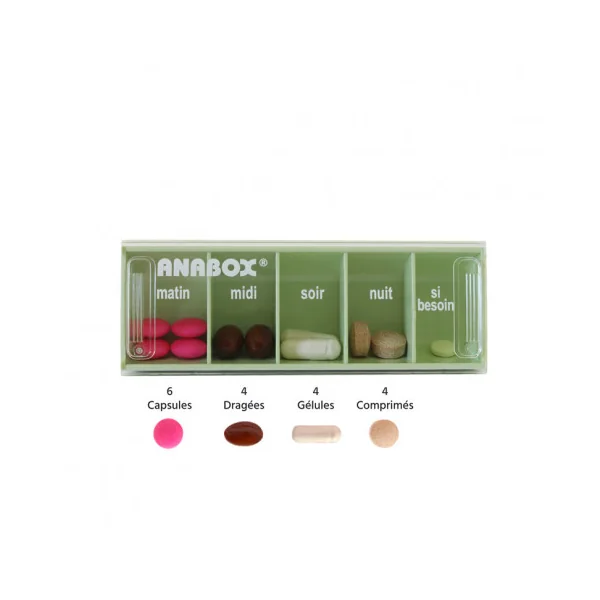 Pilulier journalier Anabox 5 prises par jour Vert Tilleul