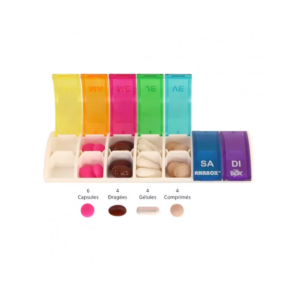 Pilulier semainier Anabox Box7 avec séparateur Multicolore