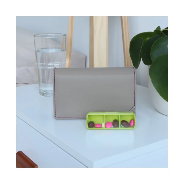 Pilulier semainier Anabox Multicolore Matin Midi Soir avec étui taupe clair
