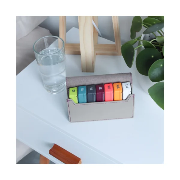 Pilulier semainier Anabox Multicolore Matin Midi Soir avec étui taupe clair