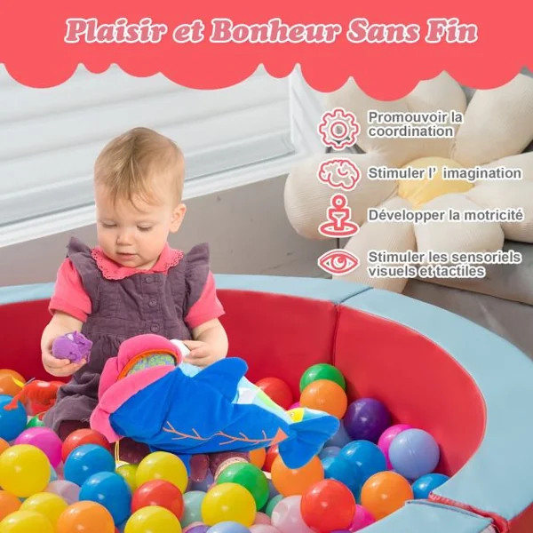 Piscine à Balles en Mousse avec 50 Balles Colorées pour Enfants de 3 Ans et Plus Parc avec Surface en PU Facile à Nettoyer pour la Crèche