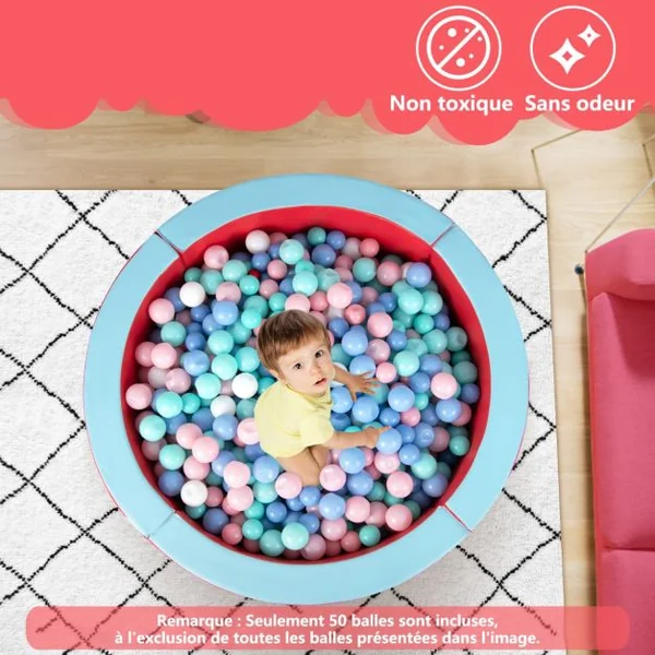 Piscine à Balles en Mousse avec 50 Balles Colorées pour Enfants de 3 Ans et Plus Parc avec Surface en PU Facile à Nettoyer pour la Crèche