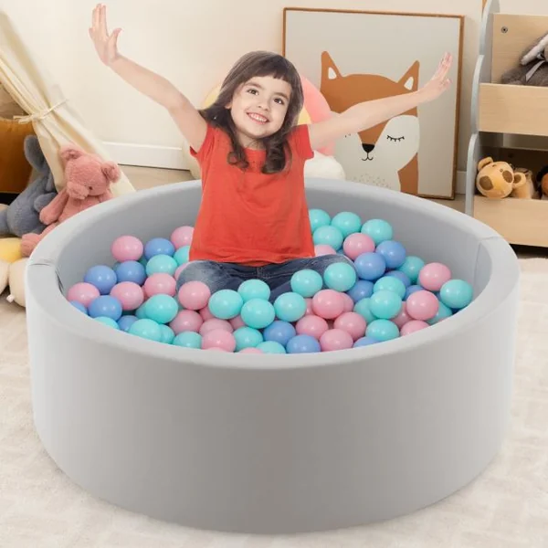 Piscine à Balles en Mousse Piscine Ronde Souple de 90 x 30 CM pour Tout-Petits Enclos de Jeu avec 200 Balles Océaniques pour 1-6 Ans Gris