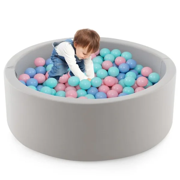 Piscine à Balles en Mousse Piscine Ronde Souple de 90 x 30 CM pour Tout-Petits Enclos de Jeu avec 200 Balles Océaniques pour 1-6 Ans Gris