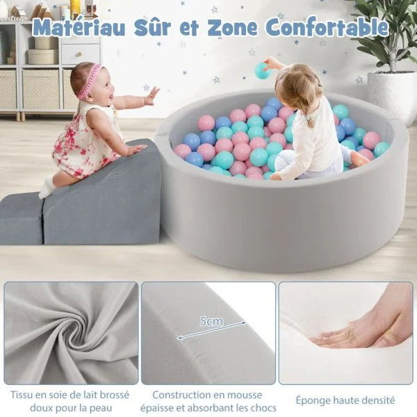 Piscine à Balles en Mousse Piscine Ronde Souple de 90 x 30 CM pour Tout-Petits Enclos de Jeu avec 200 Balles Océaniques pour 1-6 Ans Gris
