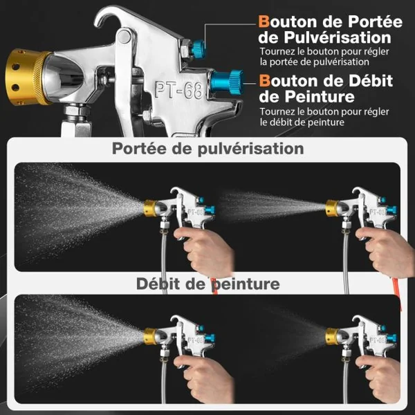 Pistolet de Peinture de 15 L Réservoir de Peinture à Haute Pression avec Baromètre 3,5 mm Buse 3 Boutons de Réglage 5 m