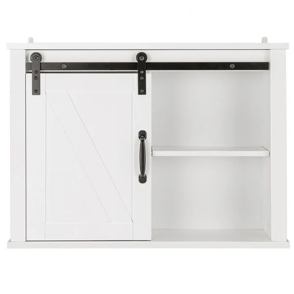 Placard de Rangement de Salle de Bain Mural Suspendu avec Porte Coulissante Étagère Réglable 69,5 x 20 x 50,5 cm Blanc