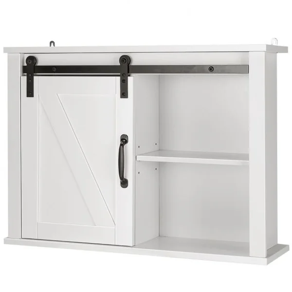 Placard de Rangement de Salle de Bain Mural Suspendu avec Porte Coulissante Étagère Réglable 69,5 x 20 x 50,5 cm Blanc